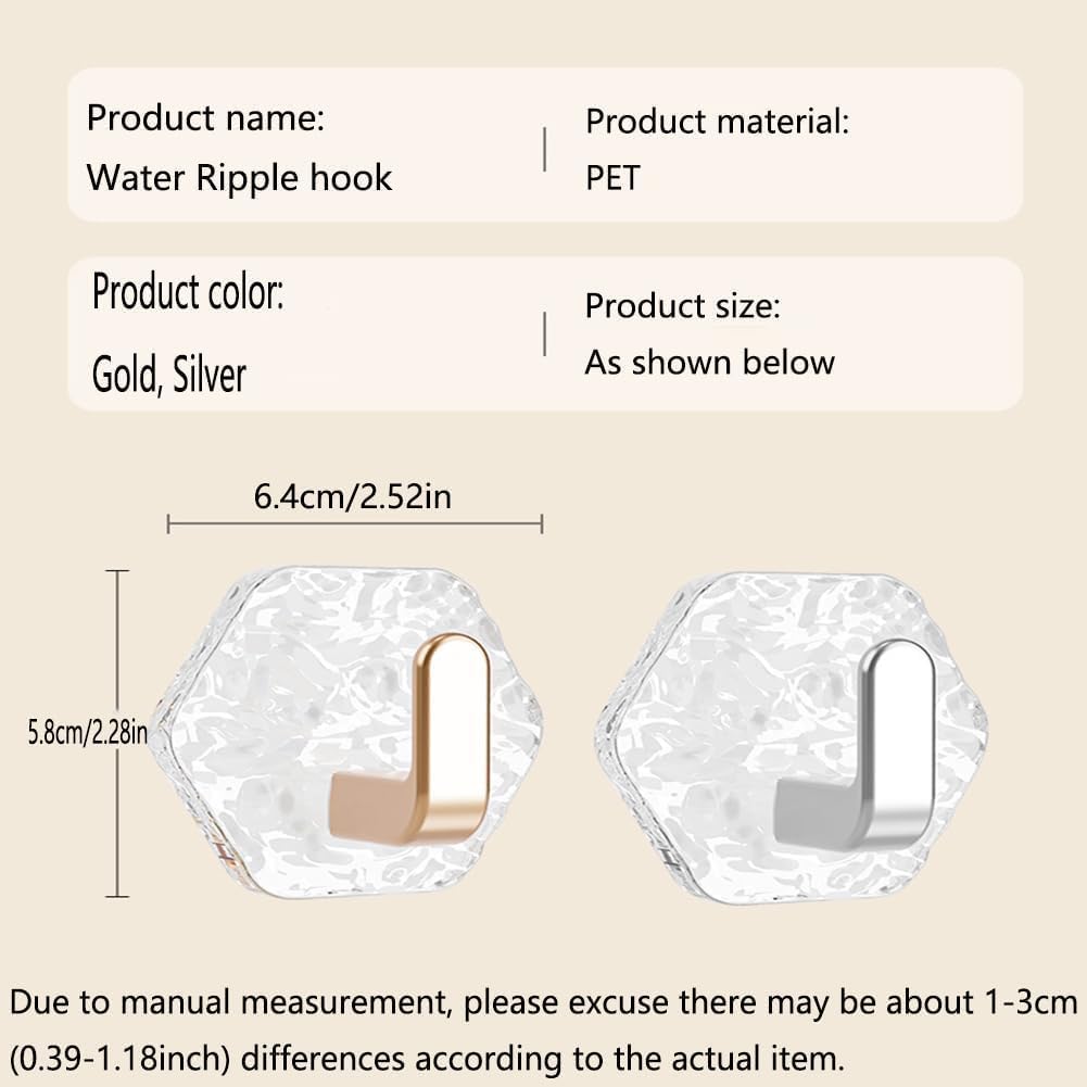 5 Pcs Water Ripple Hexagonal Adhesive Seamless Hook