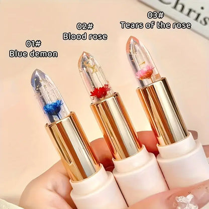 3PCS Flower Lipsticks Clear Jelly Lip Tint Set with Temperature Change Color and Moisturizing