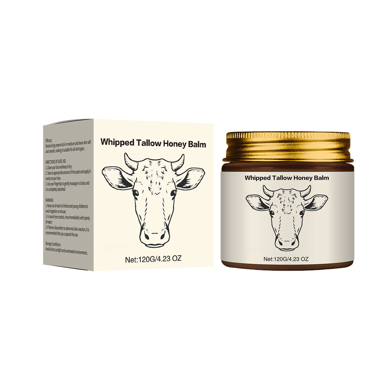 Whipped Tallow Honey Skin Balm, Organic Grass-Fed Tallow Moisturizing Cream for Face & Body