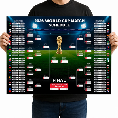 2PCS Football World Cup 2026 Poster Schedule Wall Chart