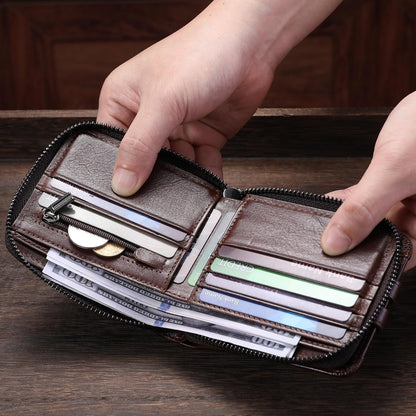 Men's Genuine Leather Multifunctional Short Zip Wallet