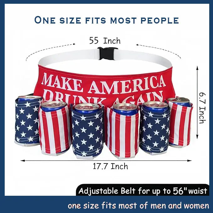 Patriotic USA Flag 6 Pack Can Holder Drink Belt, Classic Drinkware, Adjustable Holster for Men