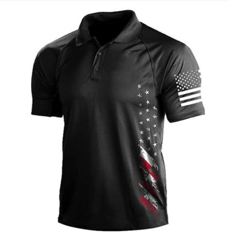Men's American Flag Print Polo Shirt
