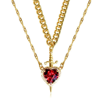 Matching Sword Through Heart Necklace Set for Couples