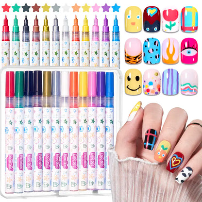 12-color nail art pen set，Suitable for nail art design, painting, dot and line work, DIY home nail art and nail salon tools