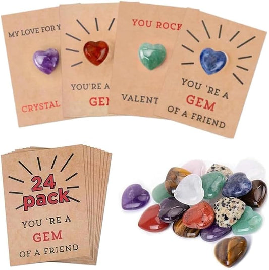24 Pack Valentine's Day Greeting Cards Set With Love Gemstone