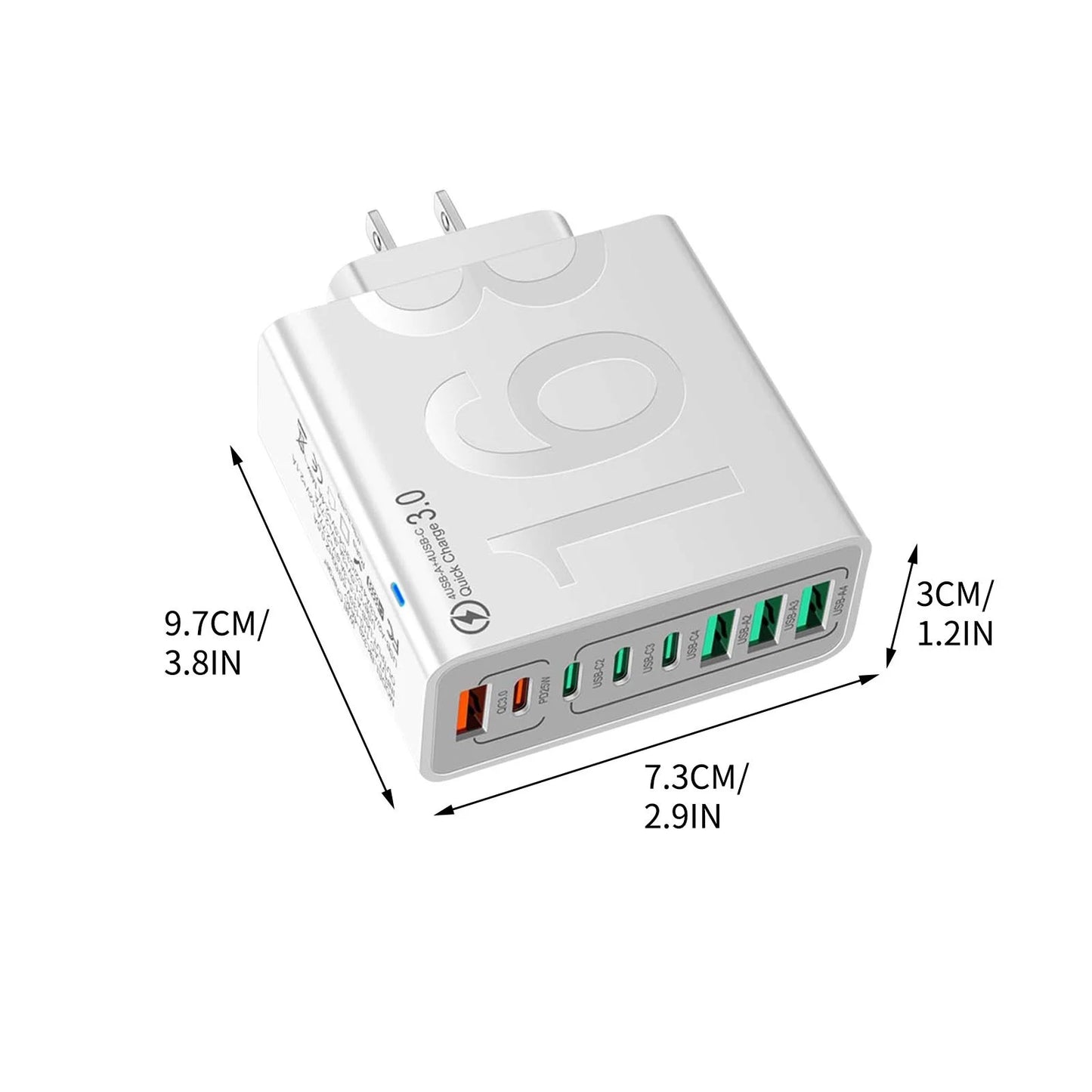 8 Ports with Quick Charger for Smart Phones, Tablets, Devices with Multiple Ports