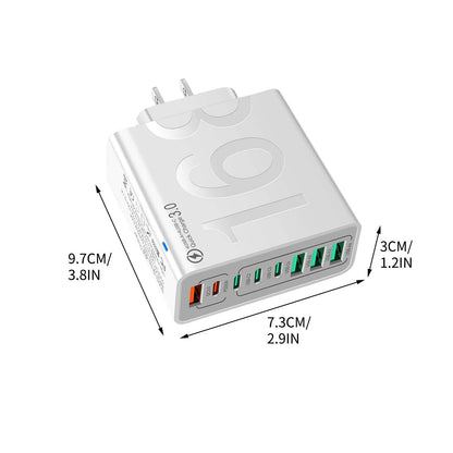 8 Ports with Quick Charger for Smart Phones, Tablets, Devices with Multiple Ports