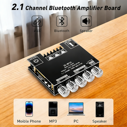 ZK-MT21 Bluetooth Amplifier Board, 2.1 Channel Subwoofer Amp Board with Treble/Bass/Sub Control