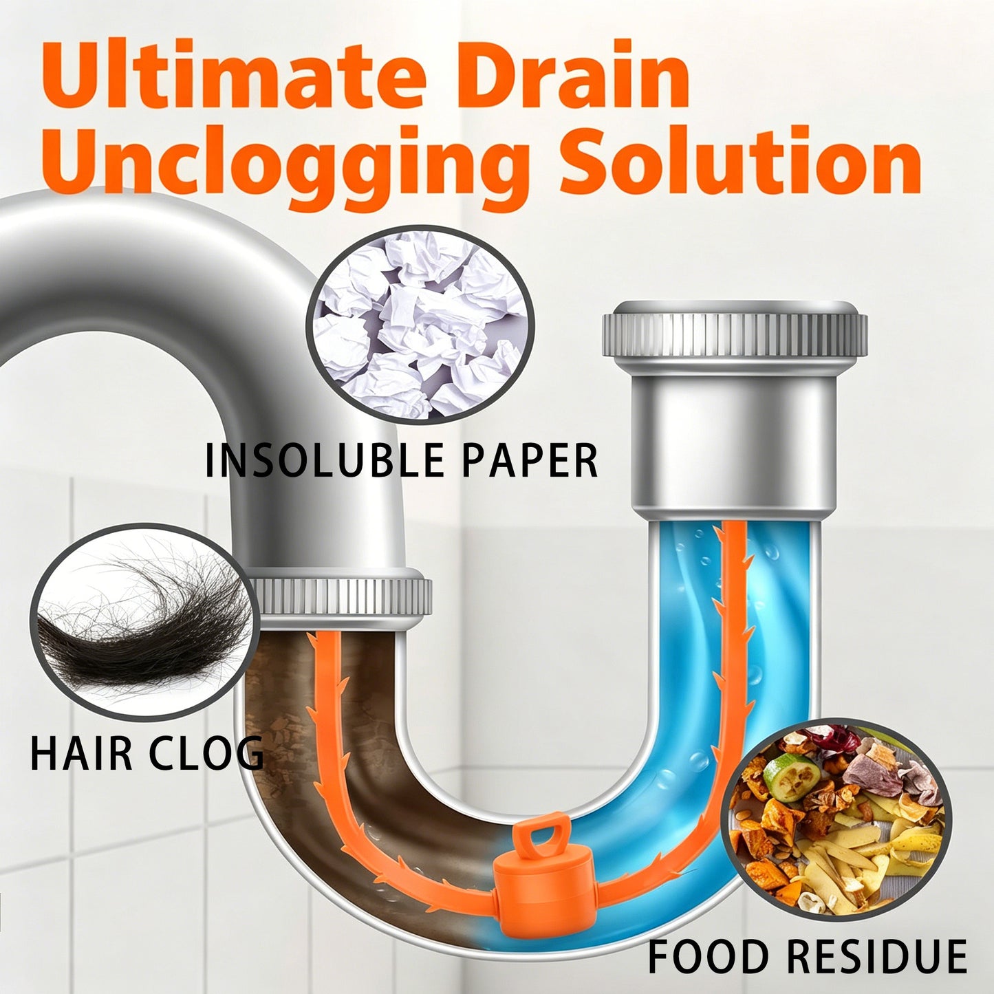 5pcs 19.88in Flexible Handheld Drain Augers for Hair Clog Remover