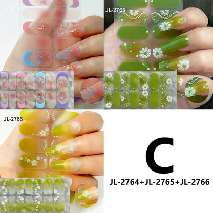 Spring Gel Nail Strips Stickers 3 Sheets Flowers Gel Nail Stickers