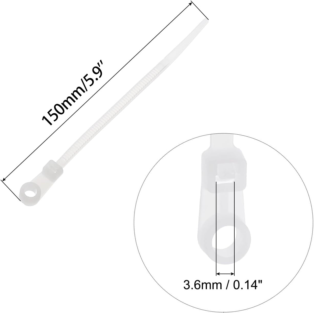 50 Pcs 5.9 Inch Nylon Zip Ties with Screw Holes with  50 Pcs White M4 x 30 Stainless Steel Screws
