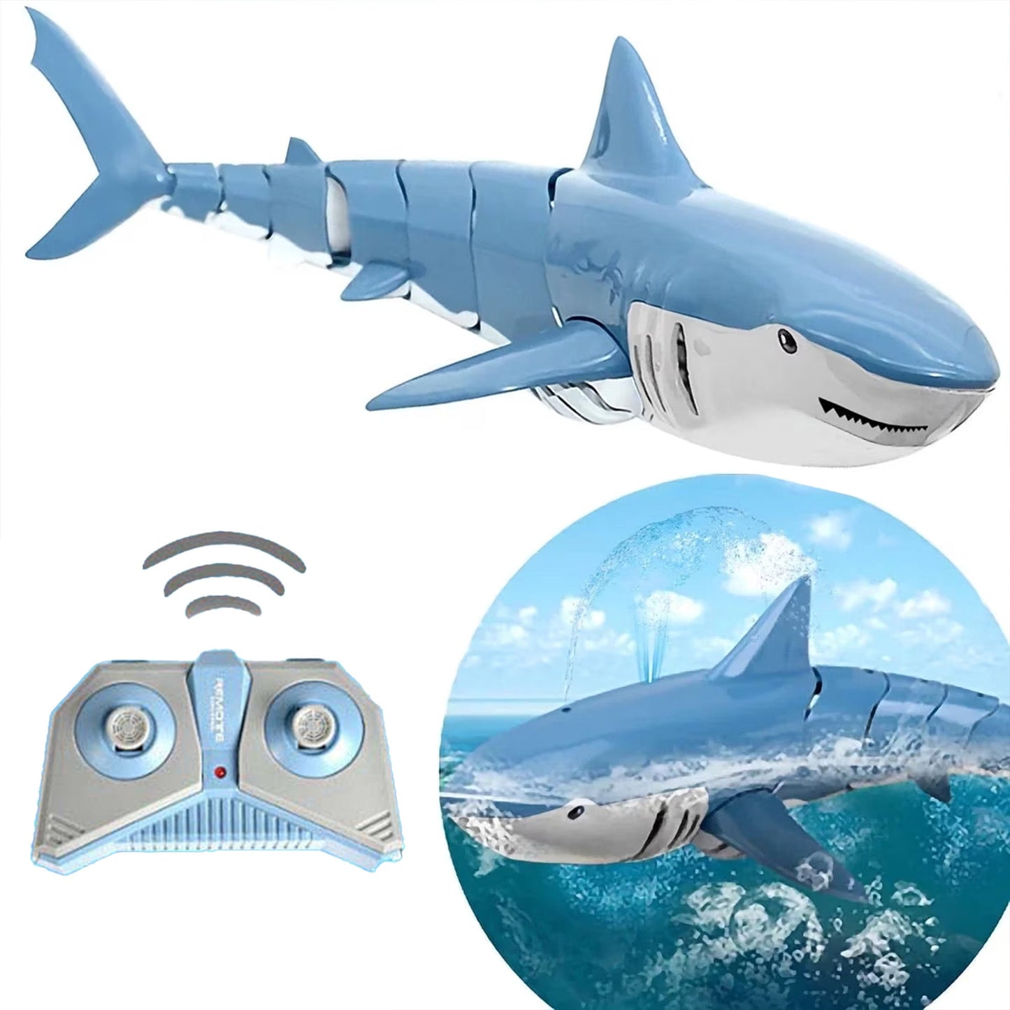 Remote Control Swimming Shark Toy with Realistic Spray & Light