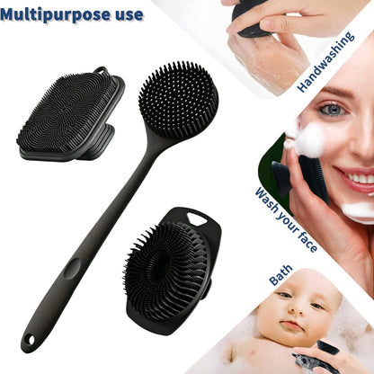 3pcs Back Scrubber for Shower & Face Scrubber & Silicone Exfoliating Brush Set for Men Women