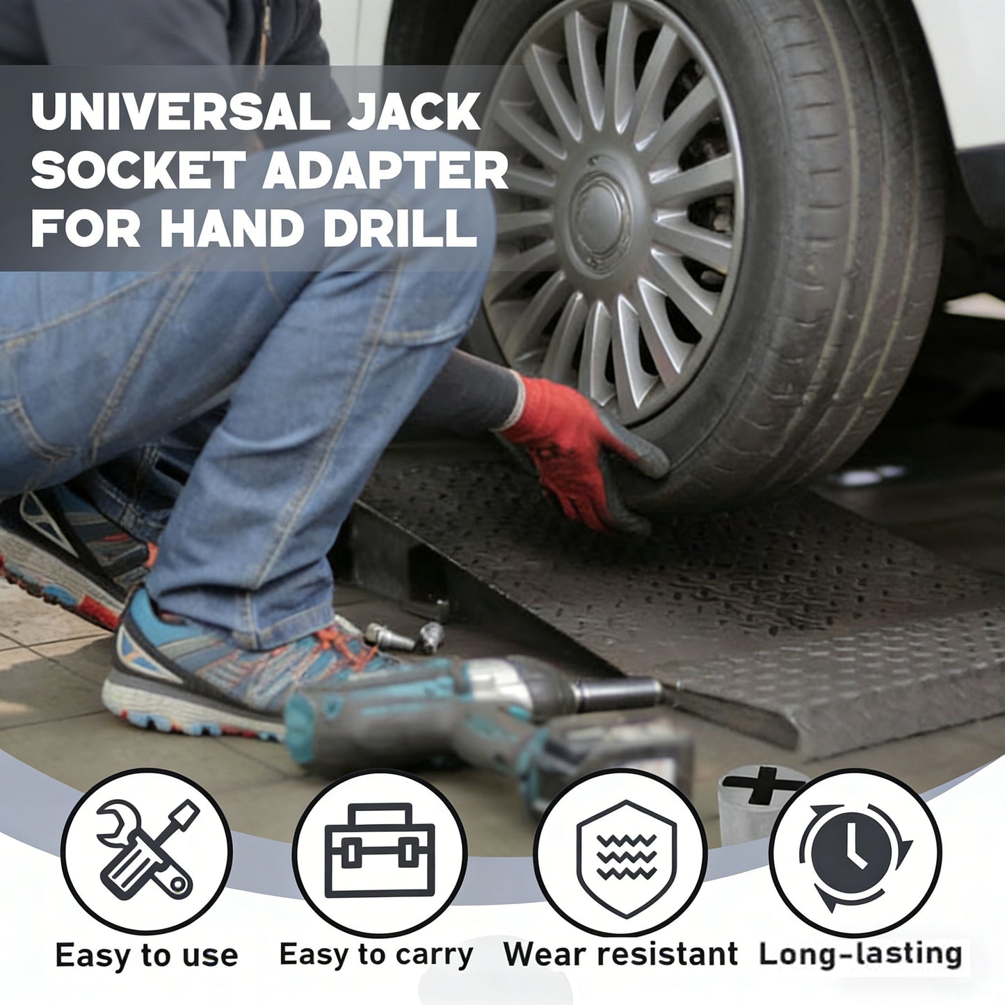 Universal Jack Socket Adapter with a 1/2 in Socket Adapter Bit for Hand Drill, Scissor Jack Drill Adapter