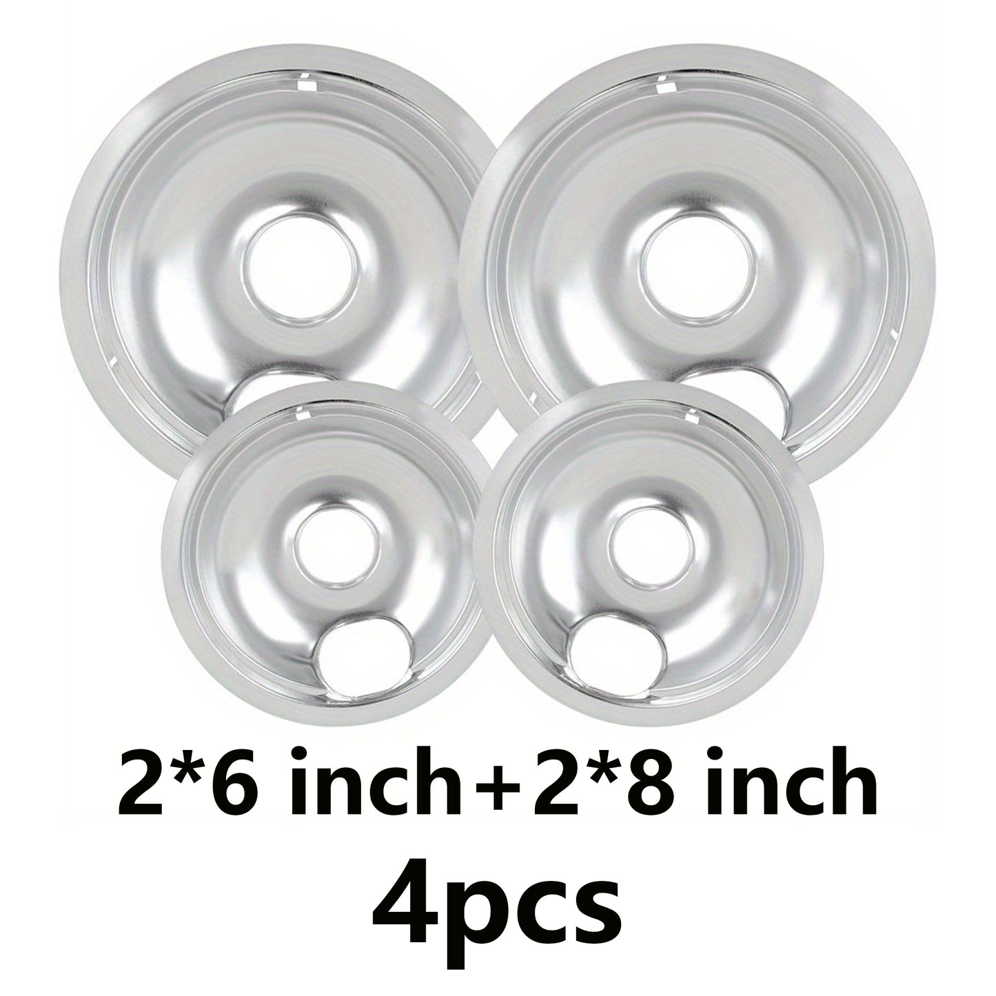 4 Pack Chrome Drip Pans,Include 2 Pcs 6'' Range Replacement Drip Pans and 2 Pcs 8 '' Cooktop Drip Pans