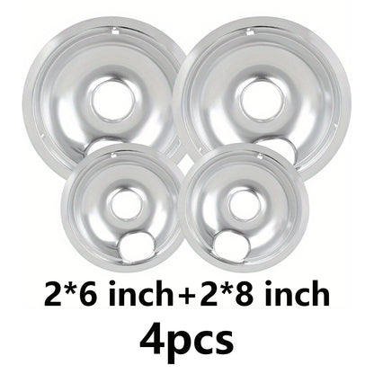 4 Pack Chrome Drip Pans,Include 2 Pcs 6'' Range Replacement Drip Pans and 2 Pcs 8 '' Cooktop Drip Pans