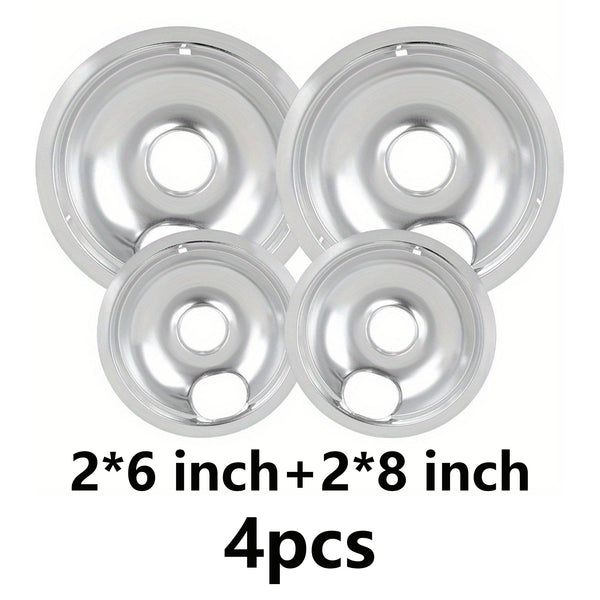4 Pack Chrome Drip Pans,Include 2 Pcs 6'' Range Replacement Drip Pans and 2 Pcs 8 '' Cooktop Drip Pans