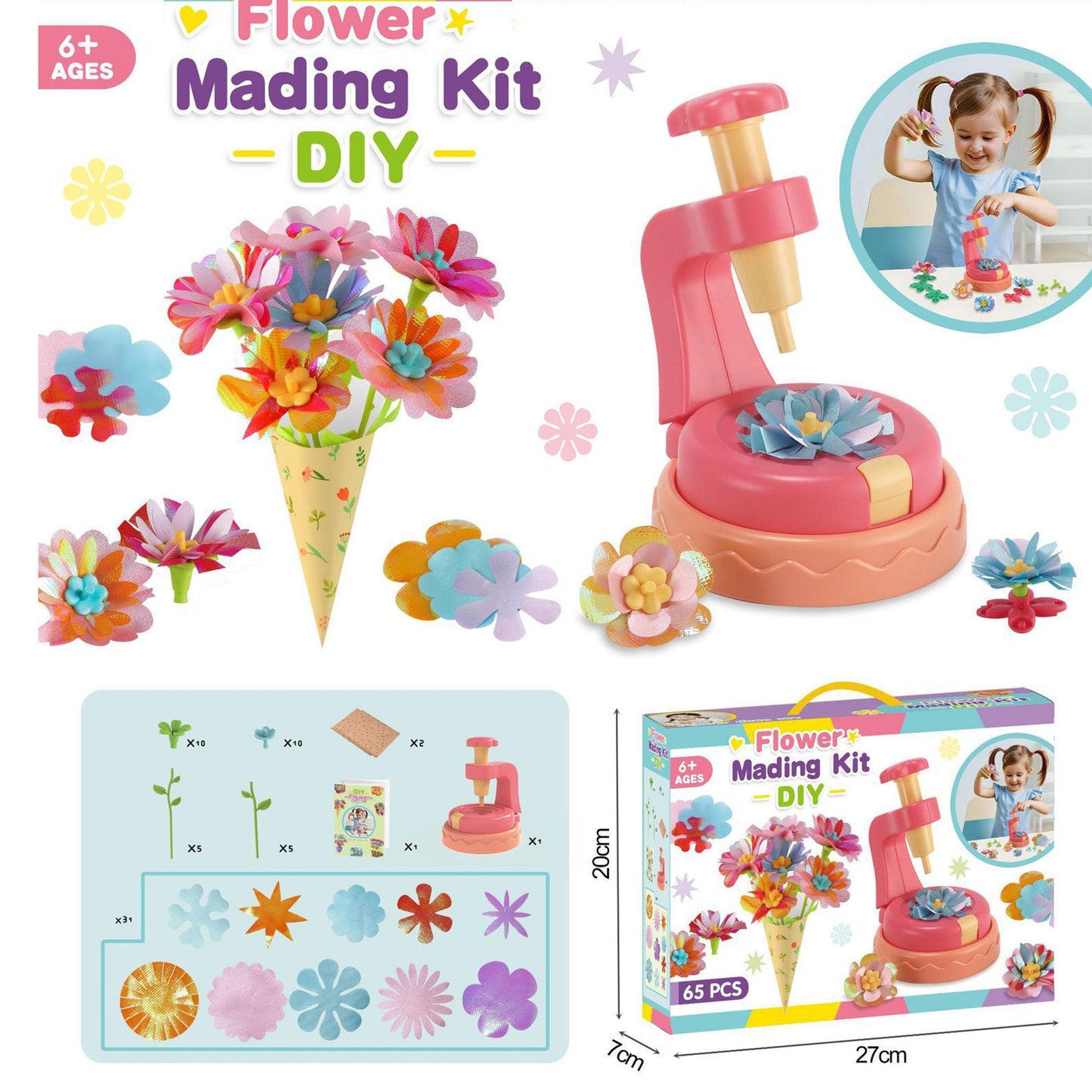Fabric Flower Bouquets Toys, DIY Arts & Crafts Kits for Kids Ages 3-10