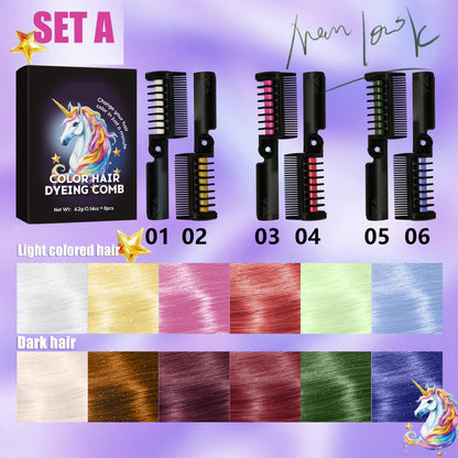 Festive Fun Hair Chalk Combs,Hair Color Comb Temporary 6 Color