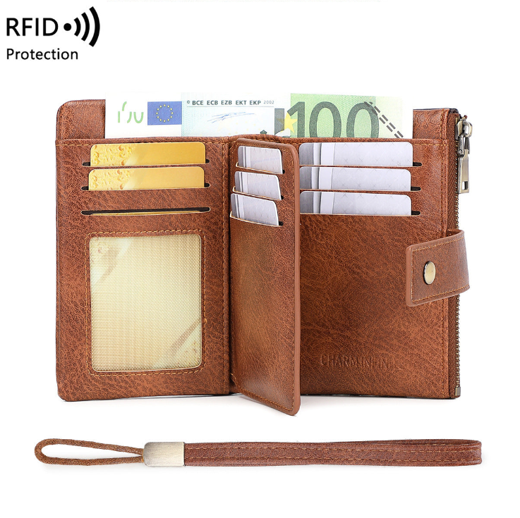 Genuine leather bi-fold card holder