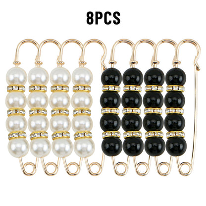 8PCS Pearl Brooch Pins for Women Pants Dress Skirt Waist Scarf Clip Brooch Accessories
