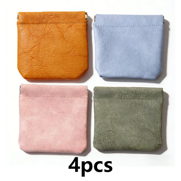 4Pack/set Squeeze Coin Pouches, 3.5x3.1 inch PU Leather Mini Change Pouch for Coins