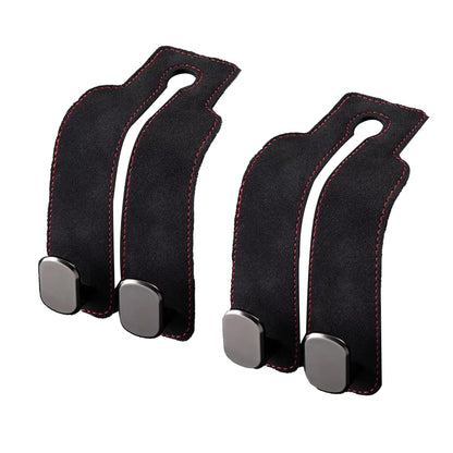2 Pack Car Headrest Hooks - Premium Leather Seat Holder for Purses and Bags