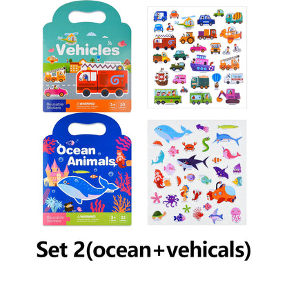 3 Book/set Reusable Sticker Books for Toddlers 3D Stickers
