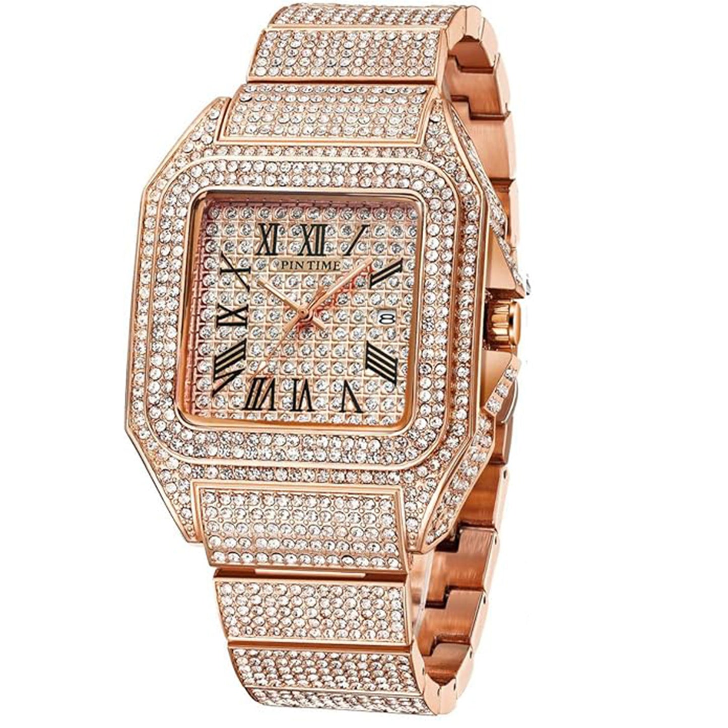 Fashion Hip Hop Men's Crystal Watch Bling Bling Watch Rectangle Case