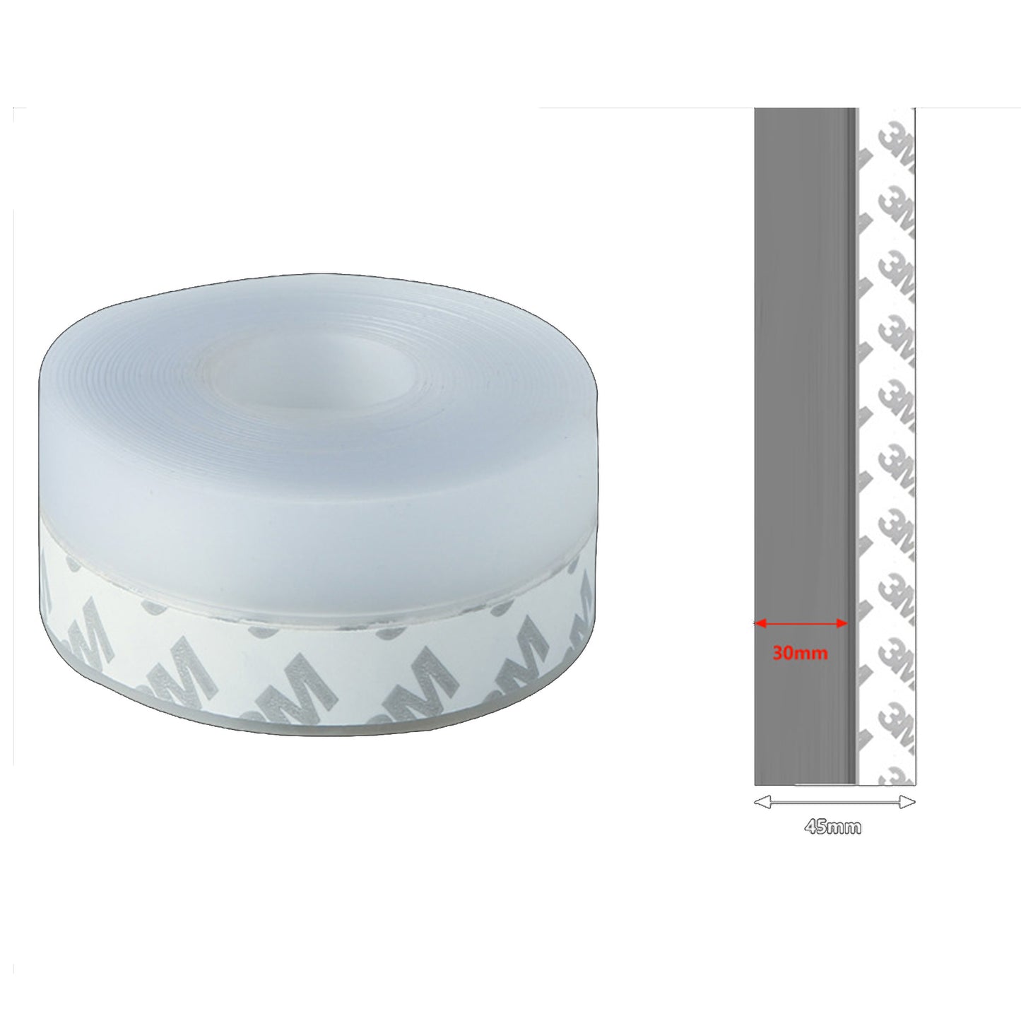 Silicone Clear Weather Stripping Door Seal,  Door Draft Stopper for Side of Door, Self-Adhesive Insulation Tape for Gaps (45mm;16Ft)