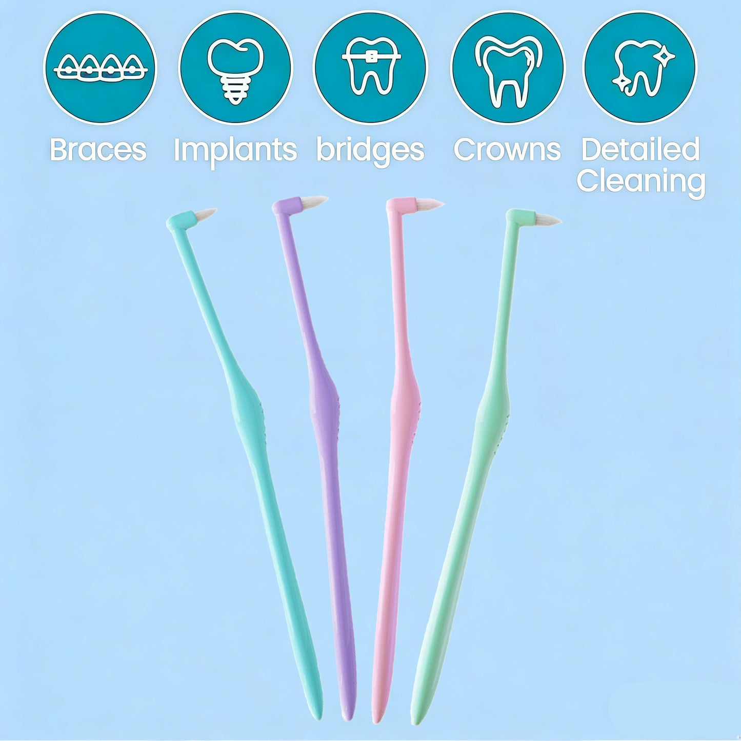 4Pcs End Tuft Toothbrush, Small Round Head Braces Toothbrush, Individually Wrapped Small Toothbrushs for Gums