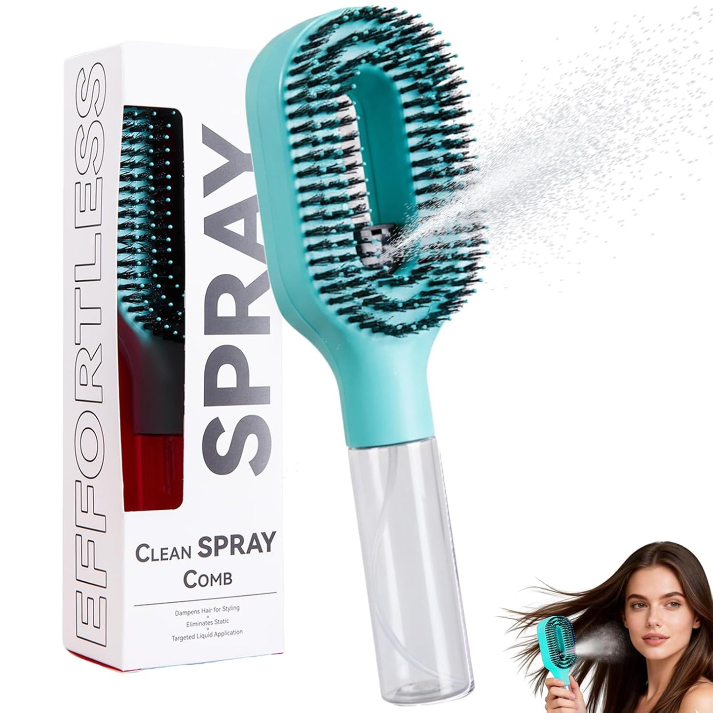 2-in-1 Hair Brush with Water Spray Mister For Smooth