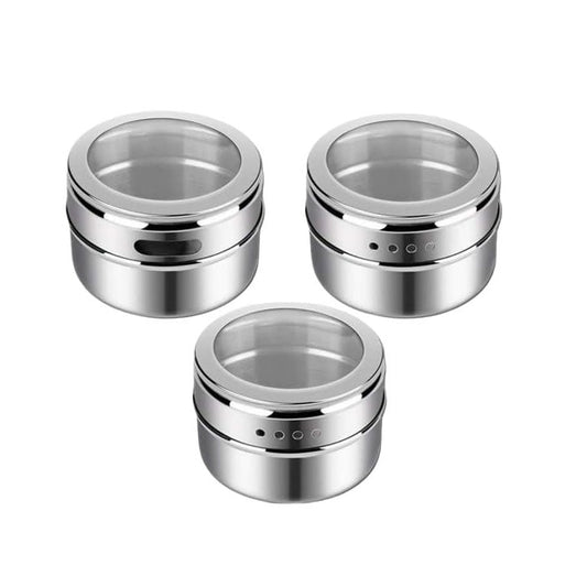 🧂 Stainless Steel Magnetic Spice Tins Set with Transparent Lid