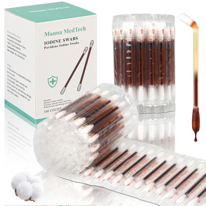 50PCS Premium Organic Cotton Iodine Swabs – Individually Packaged Snap & Flow Wound Care for Cuts