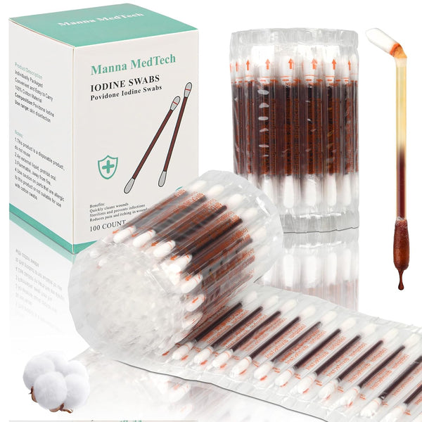 50PCS Premium Organic Cotton Iodine Swabs – Individually Packaged Snap & Flow Wound Care for Cuts