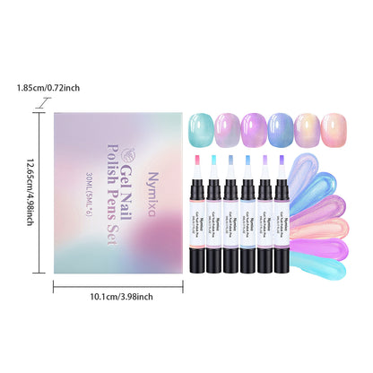 6 Colors Gel Nail Polish Pens, One Step Quick Dry UV Gel Nail Polish Set