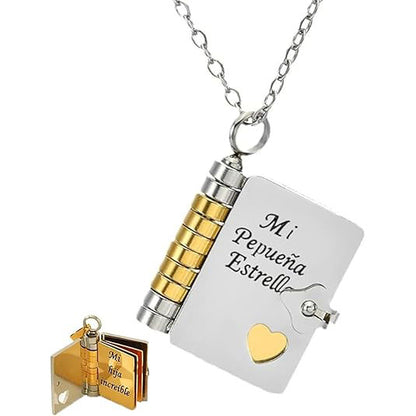Mi Pequeña Estrella Book Necklace For Daughter Spanish My Little Star Stainless Steel Engravable Adjustable Pendant Gift