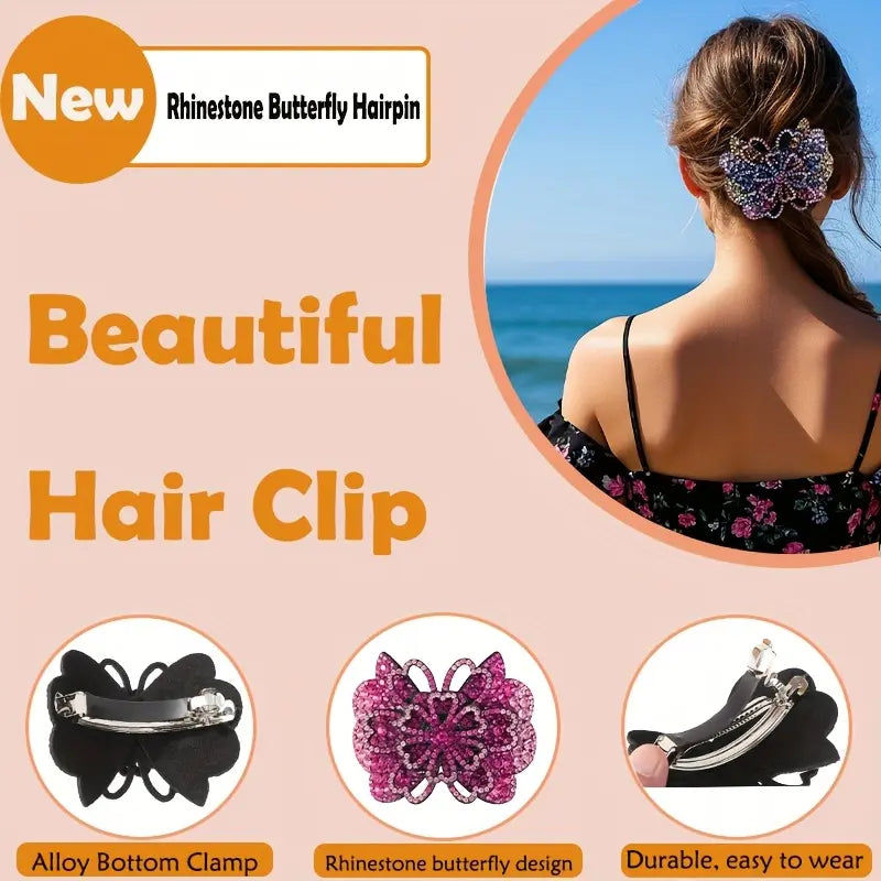 3 Pcs Vintage Crystal Rhinestone Flower Butterfly Hair Clip – Elegant Barrette for Women