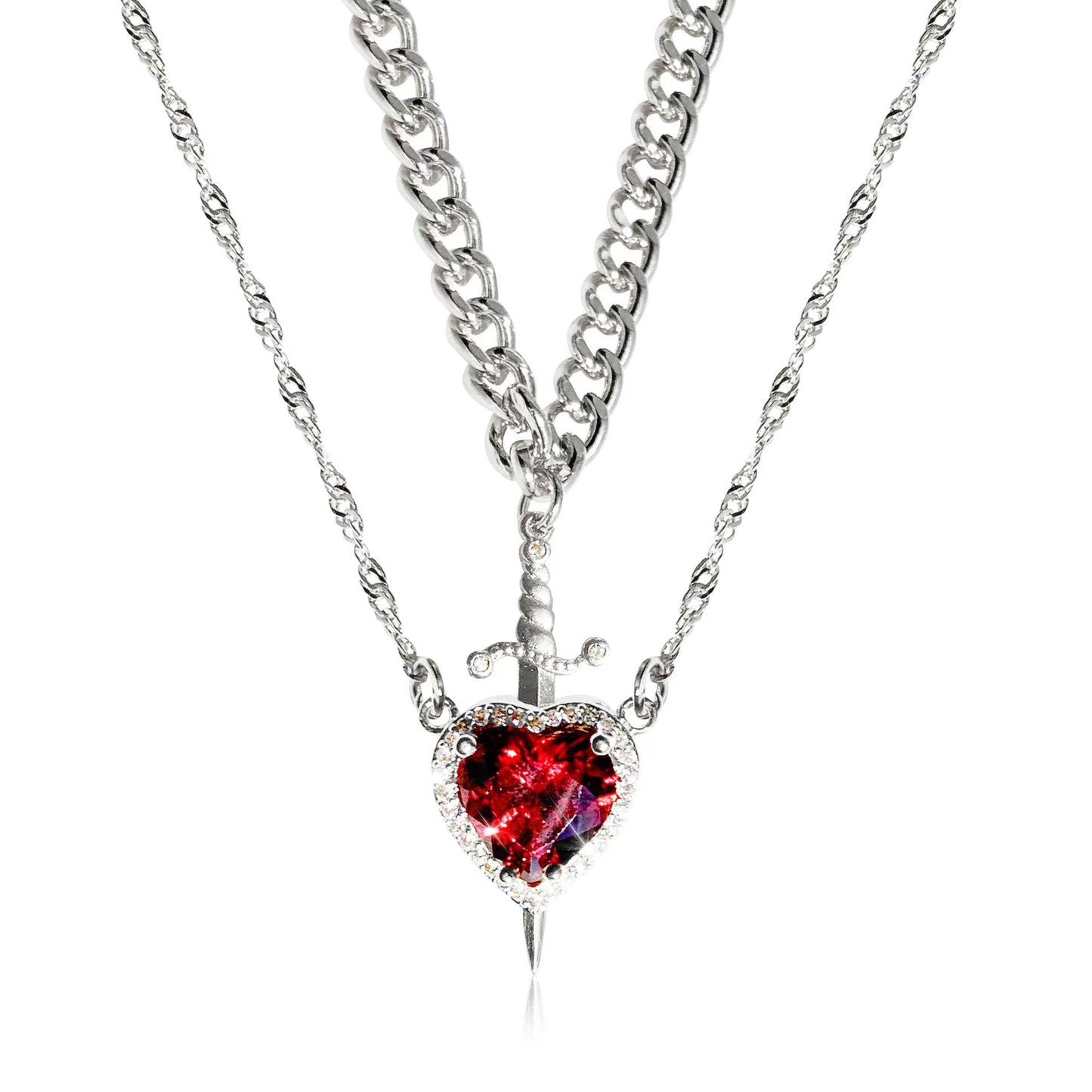 Matching Sword Through Heart Necklace Set for Couples