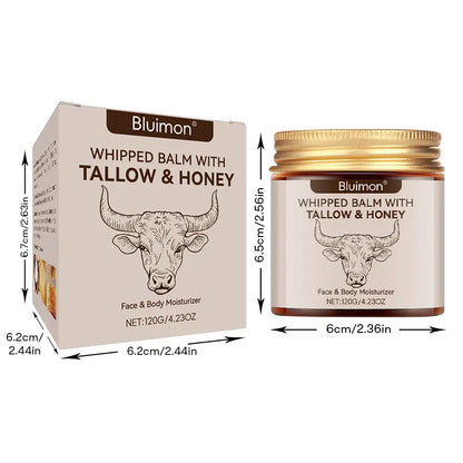 Whipped Tallow Honey Skin Balm, Organic Grass-Fed Tallow Moisturizing Cream for Face & Body