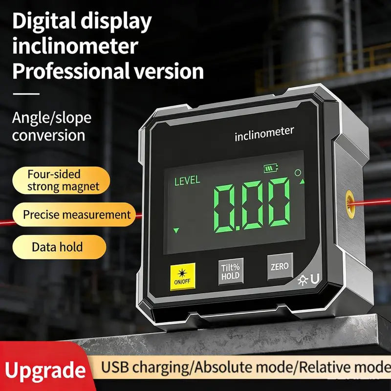 Digital Angle Finder with Electronic Laser Level,Inclinometer- 4-side Strong Magnetic Angle Gauge, Protractor