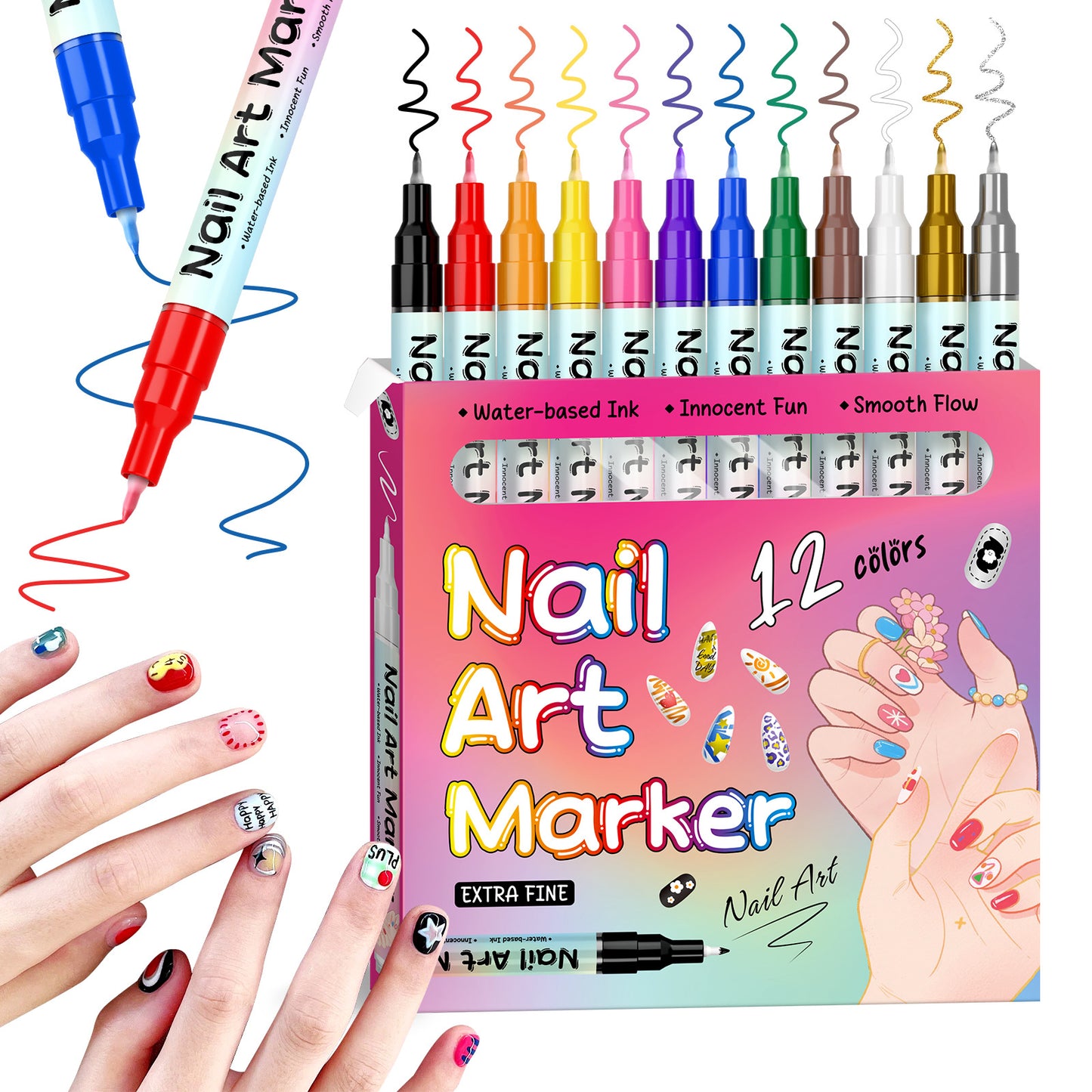 12-Color Waterproof Nail Art Pens