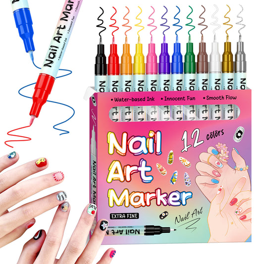 12-Color Waterproof Nail Art Pens