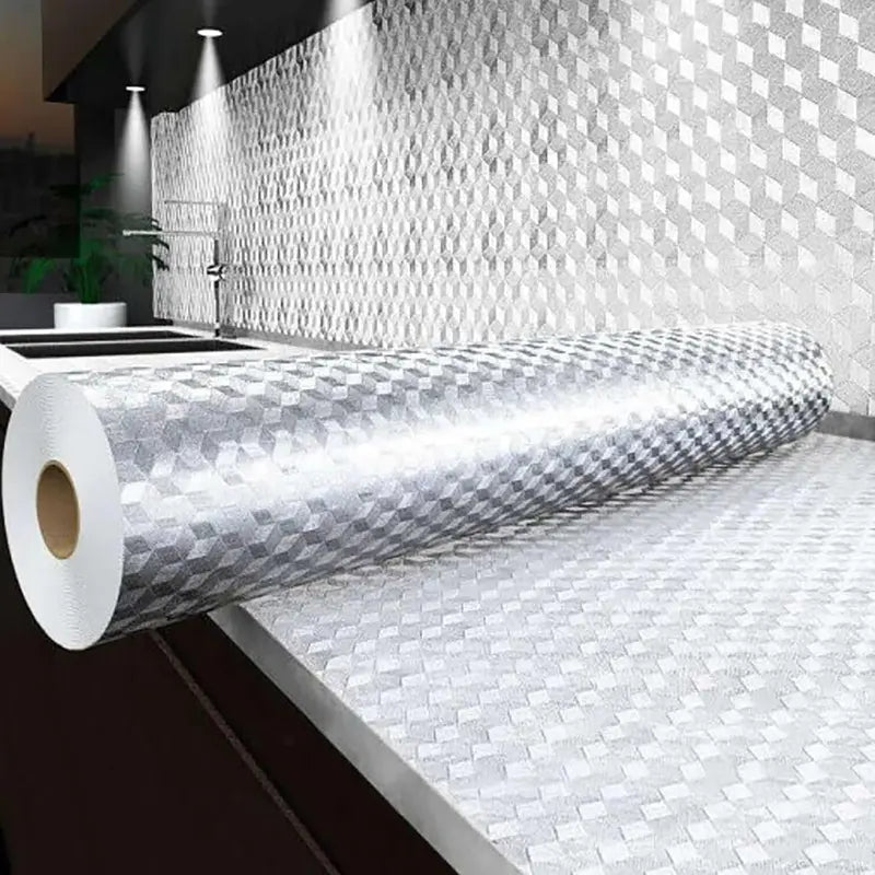 Oil-Proof Aluminum Foil Peel and Stick Wallpaper – Easy Clean Kitchen Protector