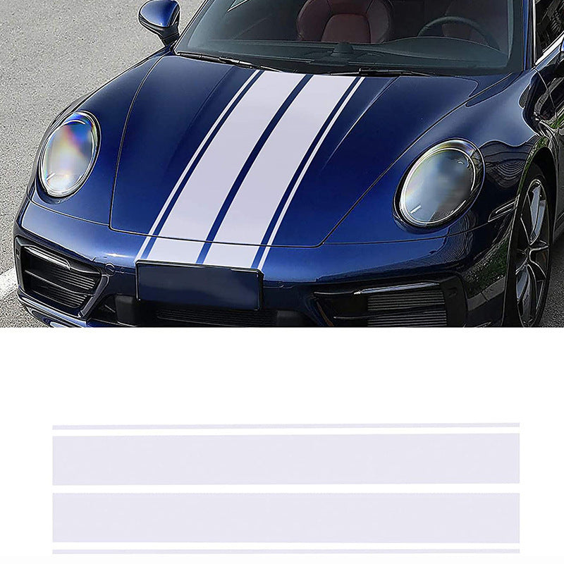 Universal Racing Car Hood Stripe Decal Black and White Waterproof Vinyl Stickers for SUVs Trucks Off-Road Vehicles Exterior Decoration Indoor Outdoor Use