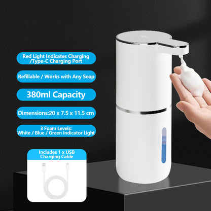 Rechargeable Automatic Foaming Soap Dispenser - 3-Level Adjustable Waterproof Soap Dispenser for Bathroom & Kitchen