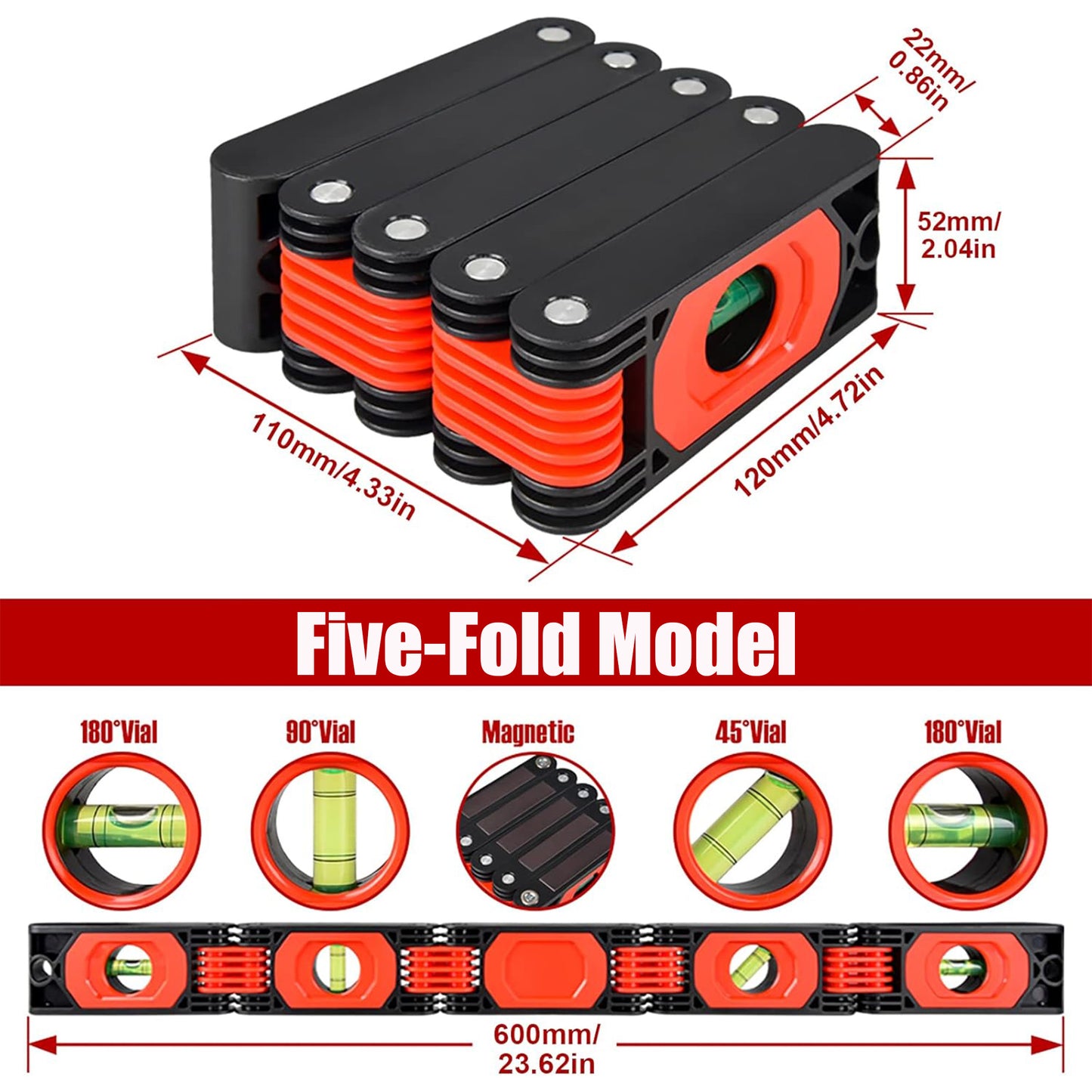 Folding Level, Multi-Angle Magnetic Level Ruler