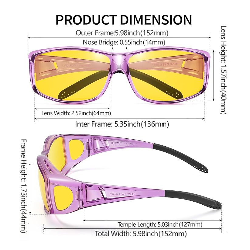 Night Vision Driving Glasses Fit Over Eyeglasses for Men Women - Anti Glare Polarized, Yellow Lens