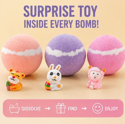 3pcs Colorful Sea Salt Bath Bombs, Containing Adorable Animal Figurines Ornament